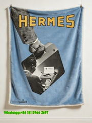 Hermès Vintage Surrealist Typewriter Print Flannel Throw Blanket IMG_5131